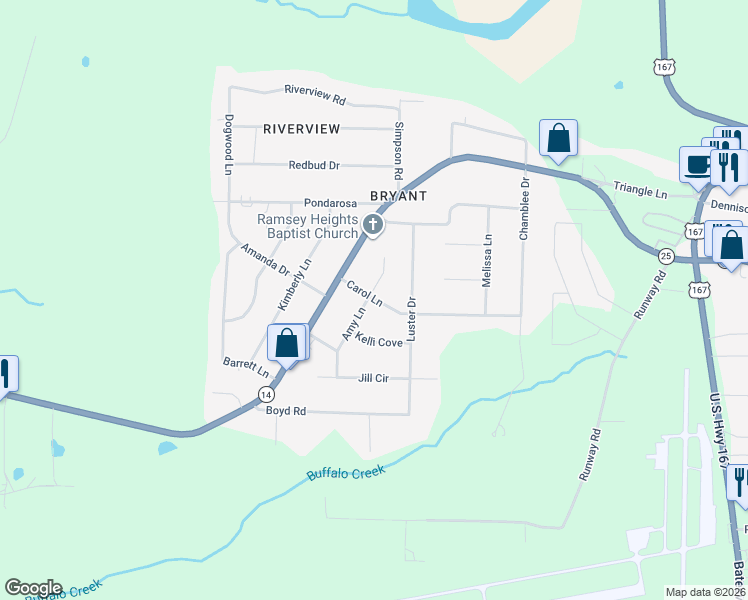map of restaurants, bars, coffee shops, grocery stores, and more near 30 Carol Lane in Batesville