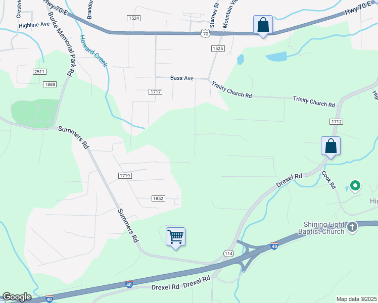 map of restaurants, bars, coffee shops, grocery stores, and more near 2694 Logan Drive in Valdese