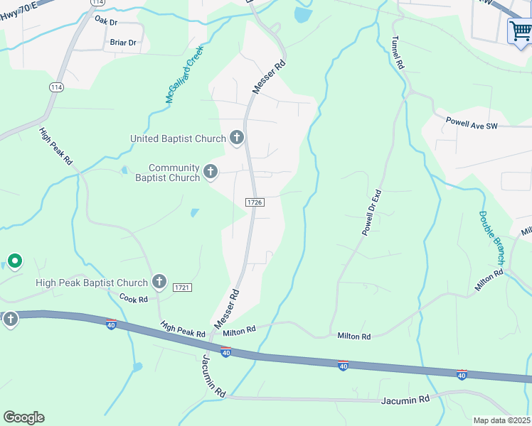 map of restaurants, bars, coffee shops, grocery stores, and more near 2763 Messer Road in Valdese