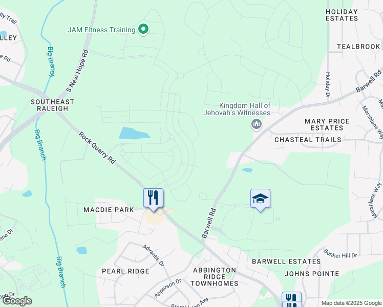 map of restaurants, bars, coffee shops, grocery stores, and more near 2522 Chert Lane in Raleigh