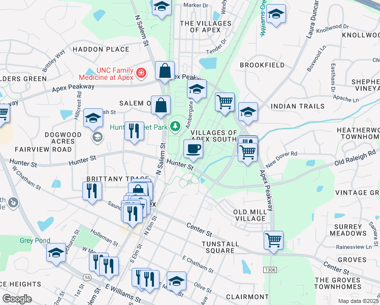 map of restaurants, bars, coffee shops, grocery stores, and more near 535 Metro Station in Apex