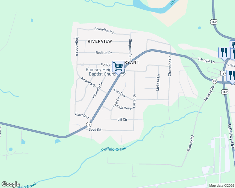 map of restaurants, bars, coffee shops, grocery stores, and more near 30 Carol Lane in Batesville