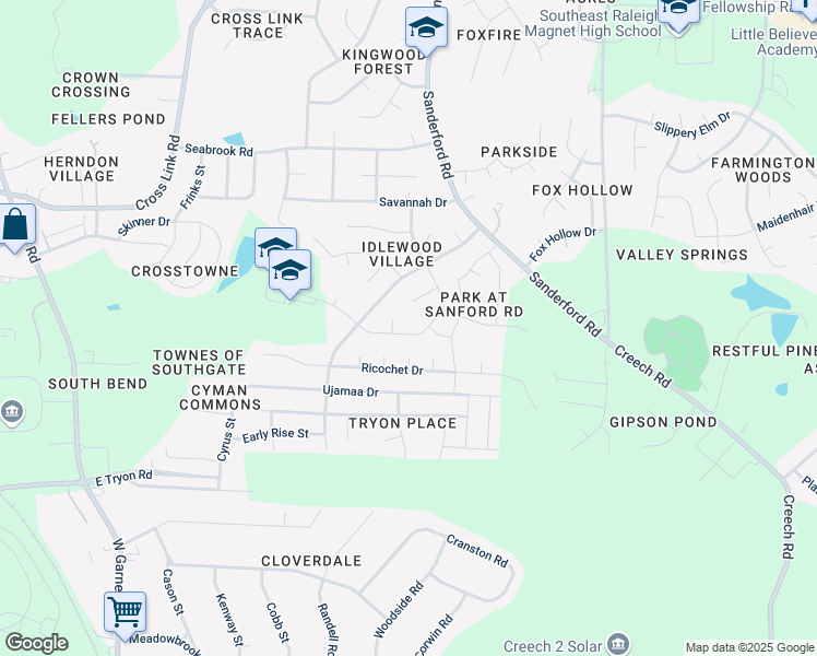 map of restaurants, bars, coffee shops, grocery stores, and more near 3318 Snowberry Drive in Raleigh