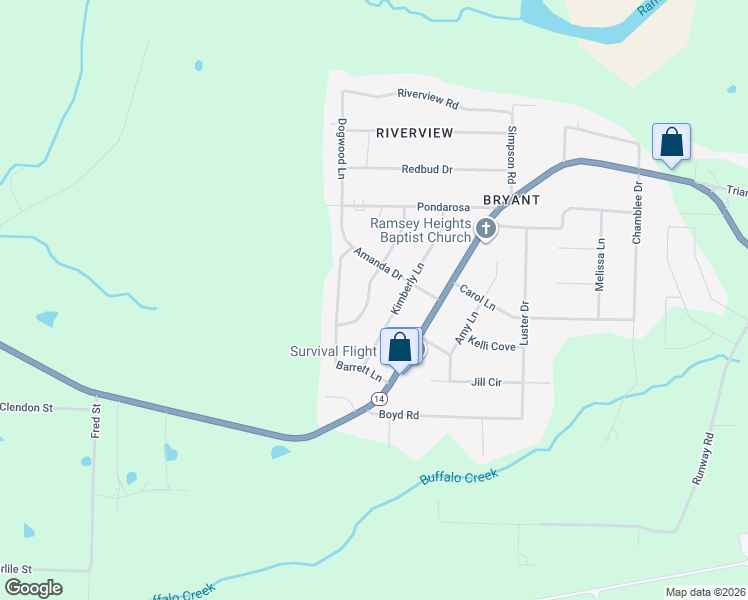 map of restaurants, bars, coffee shops, grocery stores, and more near 109 Shangri-La Lane in Batesville