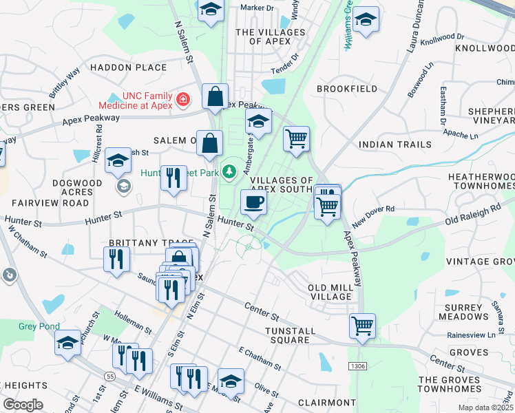 map of restaurants, bars, coffee shops, grocery stores, and more near 544 Metro Station in Apex