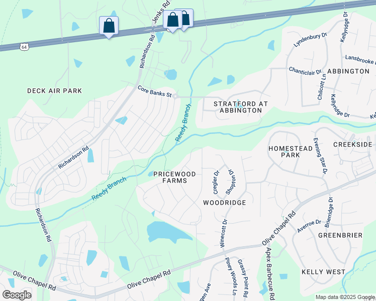 map of restaurants, bars, coffee shops, grocery stores, and more near 1600 Pricewood Lane in Apex