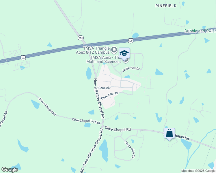 map of restaurants, bars, coffee shops, grocery stores, and more near 3500 Barn Road in Apex