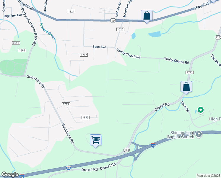 map of restaurants, bars, coffee shops, grocery stores, and more near 2694 Logan Drive in Valdese
