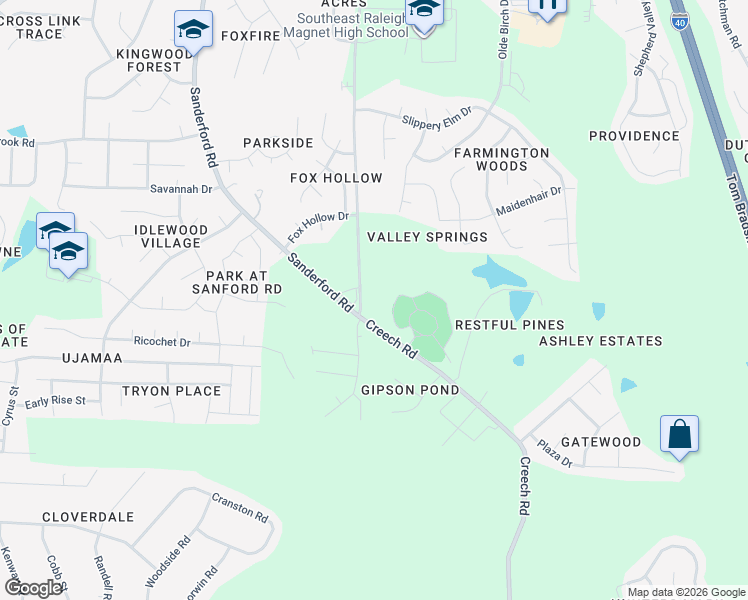 map of restaurants, bars, coffee shops, grocery stores, and more near 3043 Creech Road in Raleigh