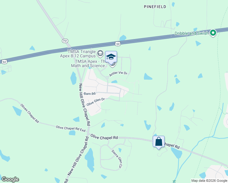 map of restaurants, bars, coffee shops, grocery stores, and more near 3414 Barn Road in Apex