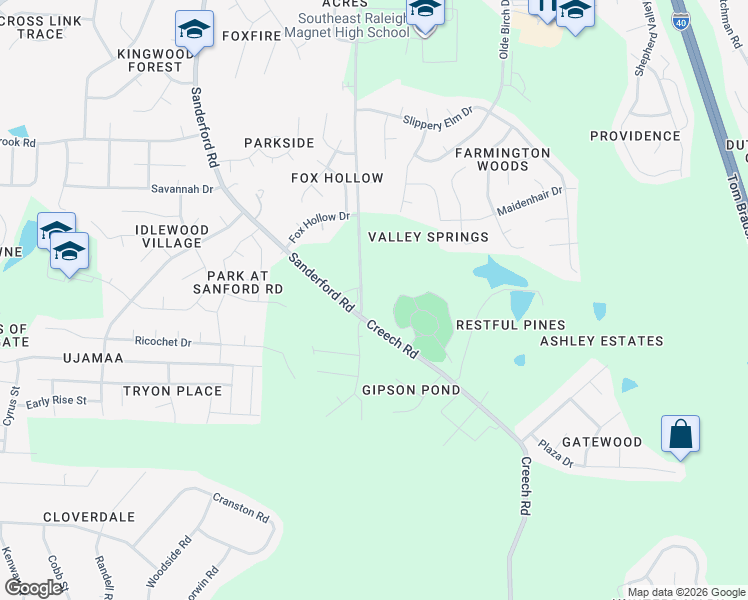 map of restaurants, bars, coffee shops, grocery stores, and more near 3043 Creech Road in Raleigh