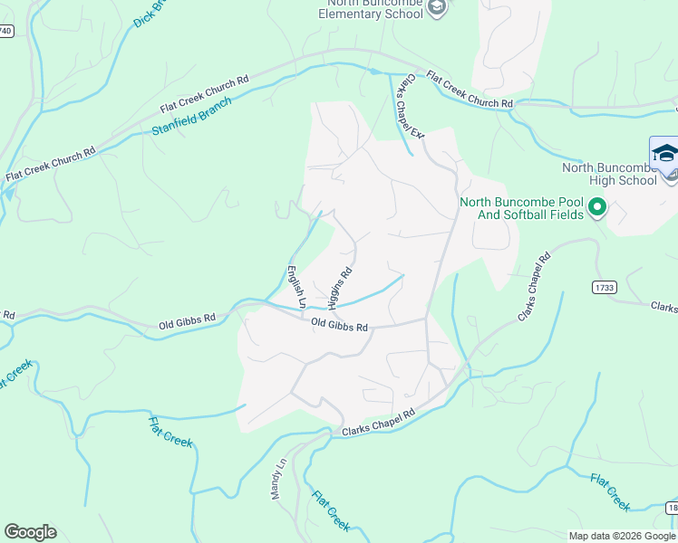 map of restaurants, bars, coffee shops, grocery stores, and more near 22 Higgins Road in Weaverville