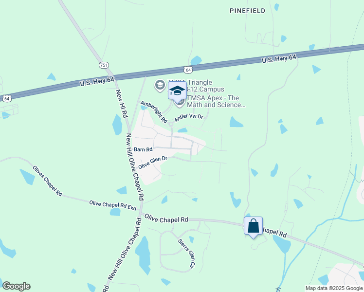 map of restaurants, bars, coffee shops, grocery stores, and more near 3414 Barn Road in Apex