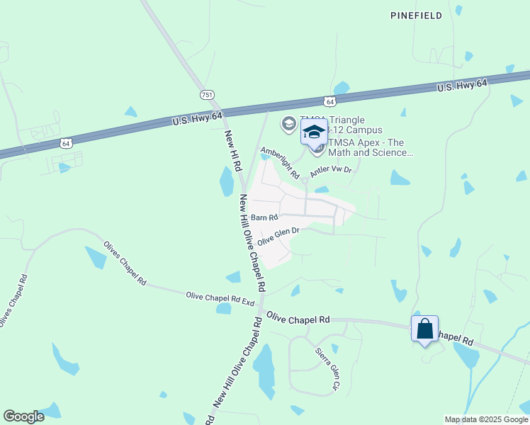 map of restaurants, bars, coffee shops, grocery stores, and more near 3514 Barn Road in Apex