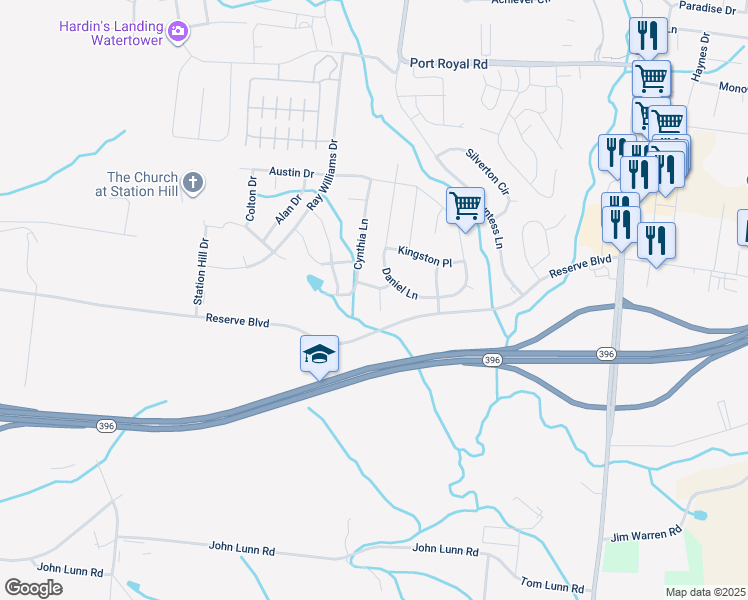 map of restaurants, bars, coffee shops, grocery stores, and more near 3002 Gale Court in Spring Hill