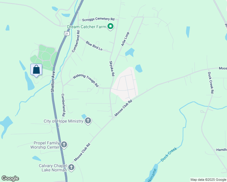 map of restaurants, bars, coffee shops, grocery stores, and more near 108 Shadow Woods Road in Statesville