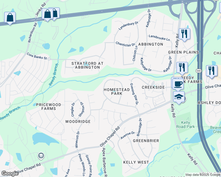 map of restaurants, bars, coffee shops, grocery stores, and more near 108 Shining Star Court in Apex