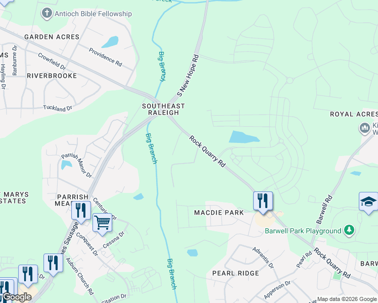 map of restaurants, bars, coffee shops, grocery stores, and more near 5108 Hurmax Lane in Raleigh