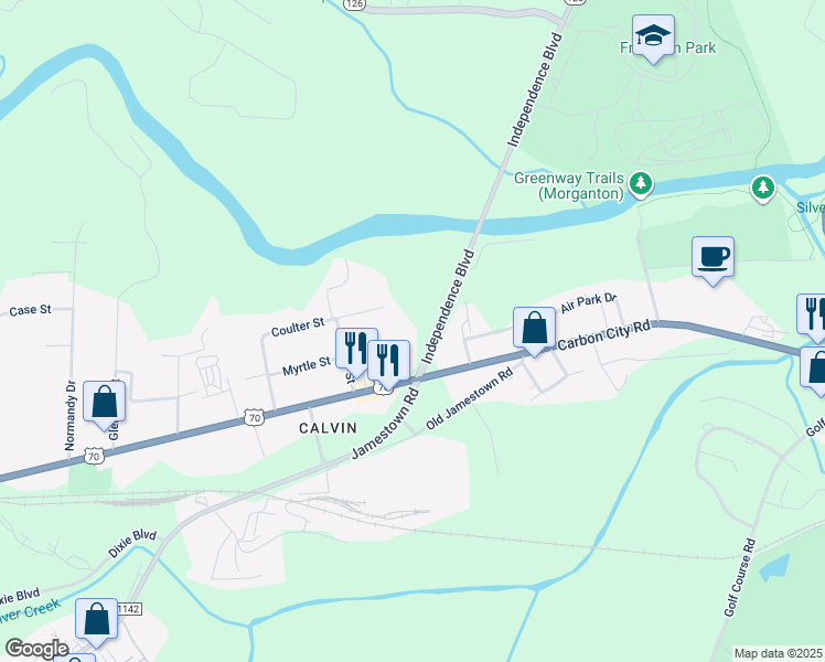 map of restaurants, bars, coffee shops, grocery stores, and more near 634 Independence Boulevard in Morganton