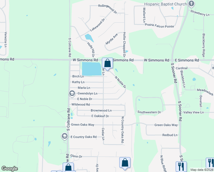 map of restaurants, bars, coffee shops, grocery stores, and more near 3309 Gwendolyn Lane in Edmond