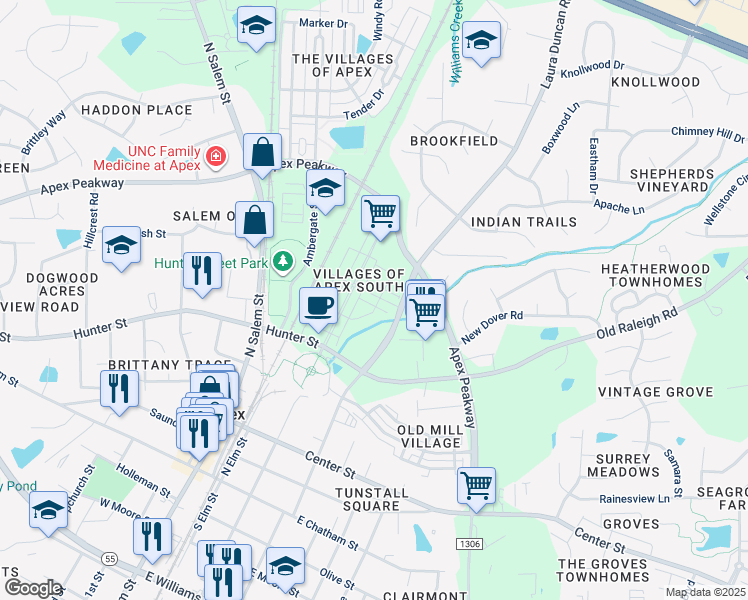 map of restaurants, bars, coffee shops, grocery stores, and more near 568 Chessie Station in Apex
