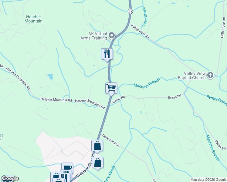 map of restaurants, bars, coffee shops, grocery stores, and more near 2881 Wears Valley Road in Sevierville