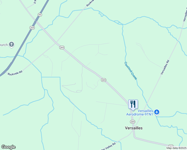 map of restaurants, bars, coffee shops, grocery stores, and more near 9470 Concord Road in Rockvale