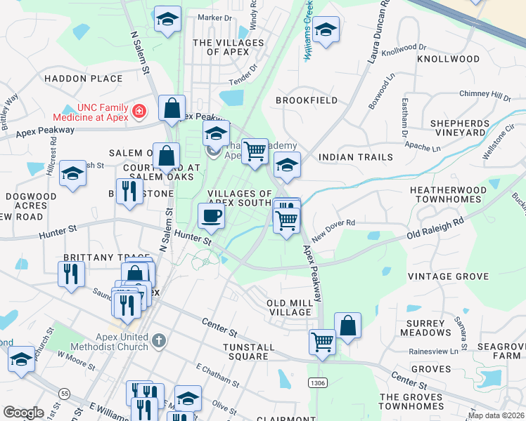 map of restaurants, bars, coffee shops, grocery stores, and more near in Apex