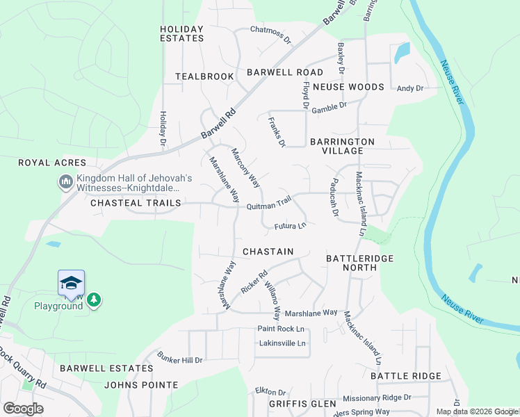 map of restaurants, bars, coffee shops, grocery stores, and more near 3316 Marcony Way in Raleigh