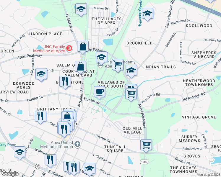 map of restaurants, bars, coffee shops, grocery stores, and more near 612 Grand Central Station in Apex