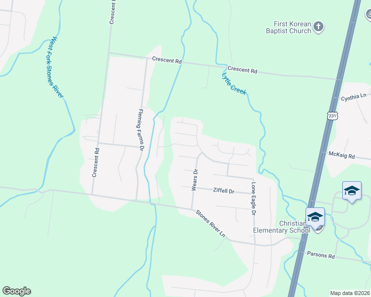map of restaurants, bars, coffee shops, grocery stores, and more near 119 Farmbrook Court in Murfreesboro