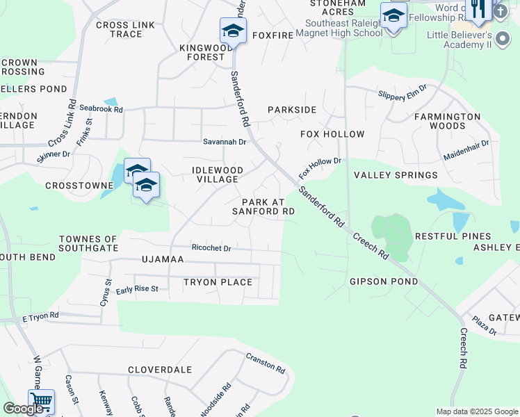 map of restaurants, bars, coffee shops, grocery stores, and more near 3221 Ferdilah Lane in Raleigh