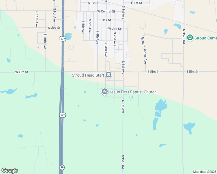 map of restaurants, bars, coffee shops, grocery stores, and more near 900 South 2nd Avenue in Stroud