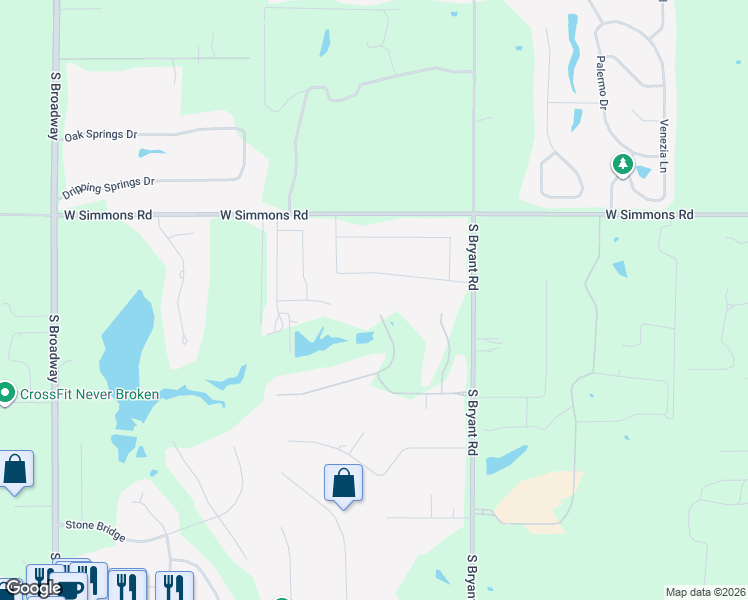 map of restaurants, bars, coffee shops, grocery stores, and more near 1290 Lakeview Drive in Edmond