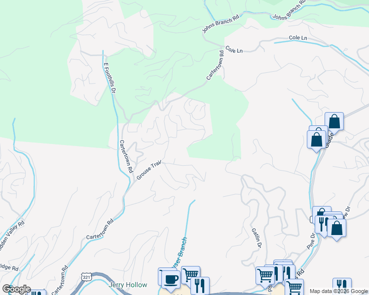 map of restaurants, bars, coffee shops, grocery stores, and more near 721 High Mountain Way in Gatlinburg