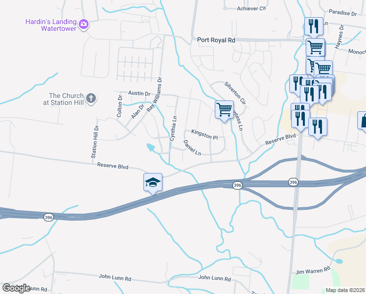 map of restaurants, bars, coffee shops, grocery stores, and more near 2002 Gale Lane in Spring Hill