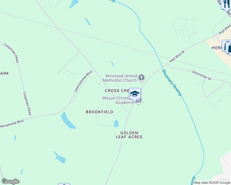 map of restaurants, bars, coffee shops, grocery stores, and more near 4205 Steinbeck Drive West in Wilson