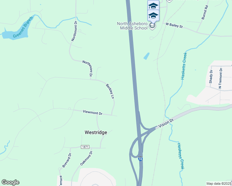map of restaurants, bars, coffee shops, grocery stores, and more near 1892 Berkley Lane in Asheboro