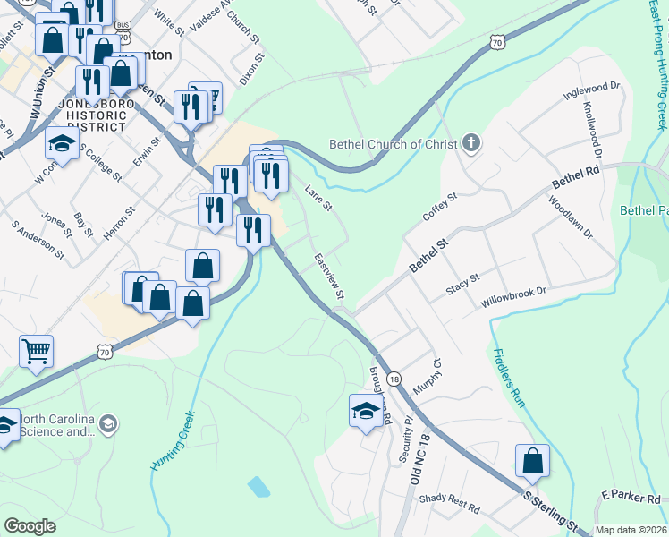 map of restaurants, bars, coffee shops, grocery stores, and more near 206 Forest Street in Morganton