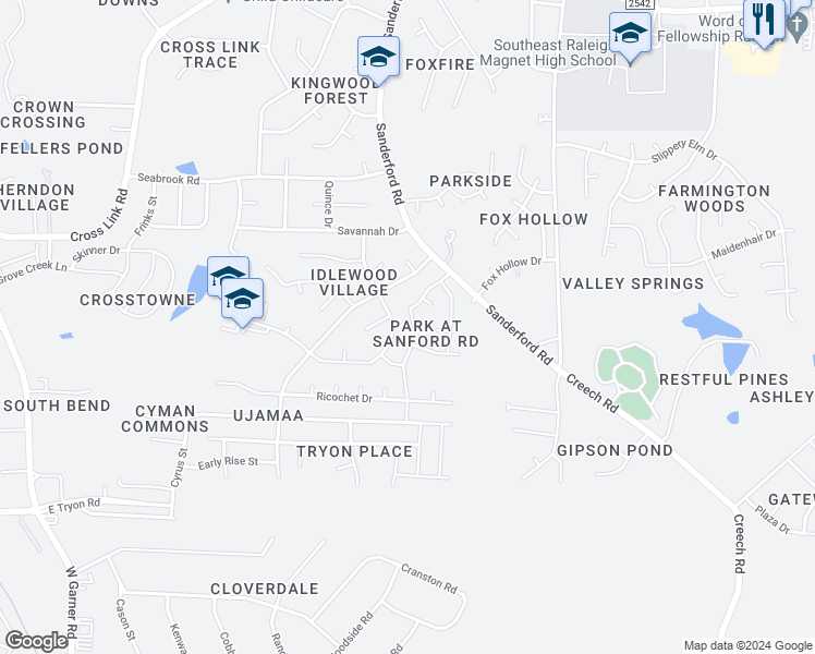 map of restaurants, bars, coffee shops, grocery stores, and more near 3212 Ferdilah Ln in Raleigh