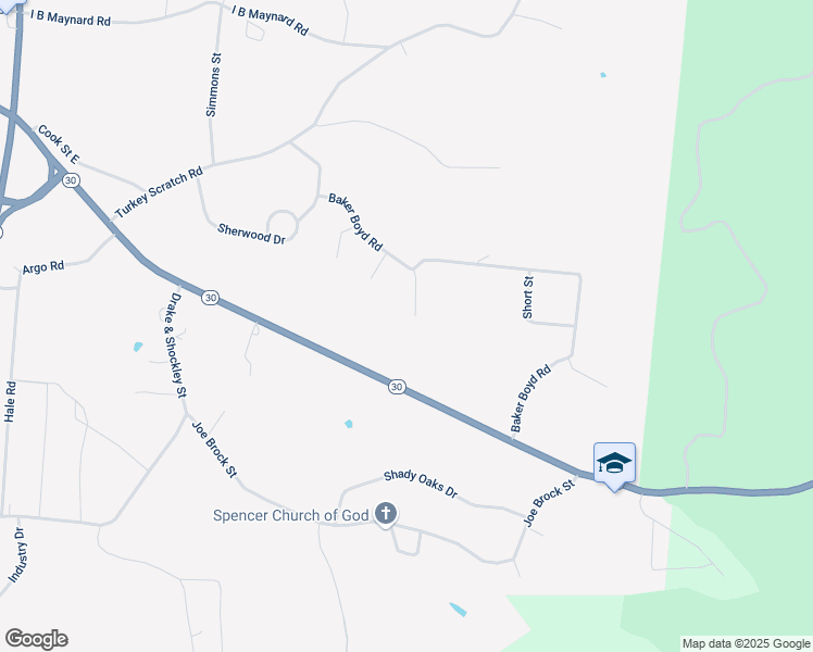 map of restaurants, bars, coffee shops, grocery stores, and more near 44 Whispering Pines in Spencer