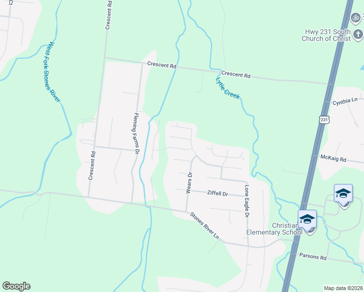 map of restaurants, bars, coffee shops, grocery stores, and more near 119 Farmbrook Court in Murfreesboro
