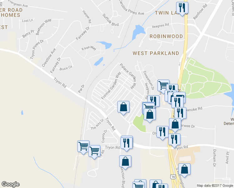 map of restaurants, bars, coffee shops, grocery stores, and more near 1337 Revolution Circle in Raleigh