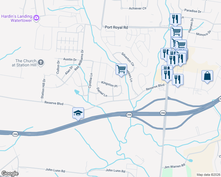 map of restaurants, bars, coffee shops, grocery stores, and more near 2013 Kingston Place in Spring Hill