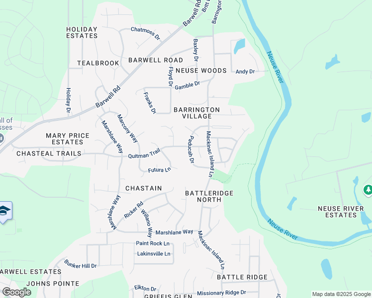 map of restaurants, bars, coffee shops, grocery stores, and more near 6100 Paducah Drive in Raleigh