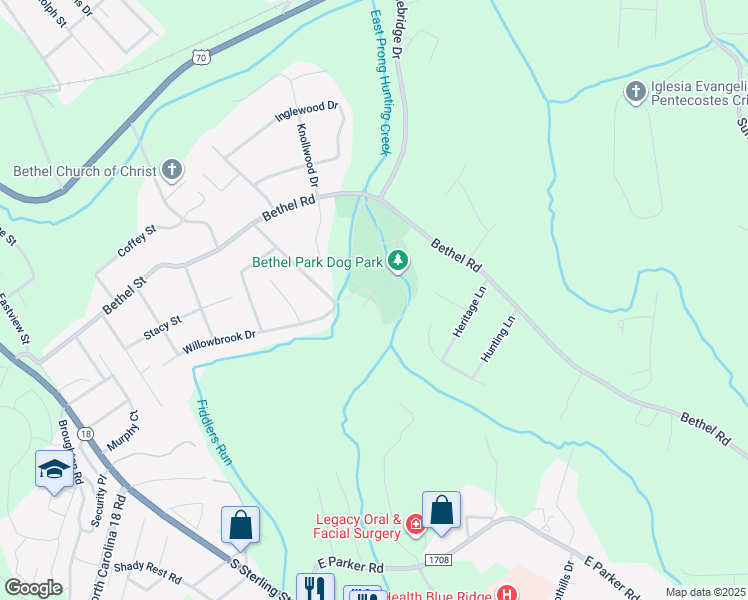 map of restaurants, bars, coffee shops, grocery stores, and more near 600 Bethel Road in Morganton