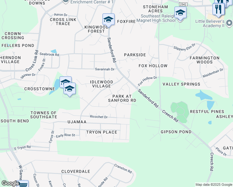 map of restaurants, bars, coffee shops, grocery stores, and more near 3204 Ferdilah Lane in Raleigh