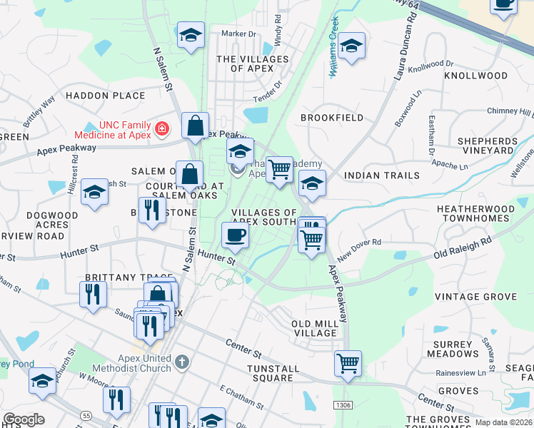 map of restaurants, bars, coffee shops, grocery stores, and more near 612 Grand Central Station in Apex