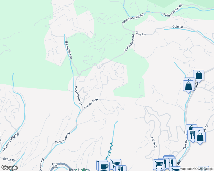map of restaurants, bars, coffee shops, grocery stores, and more near 710 Poplar Falls Way in Gatlinburg