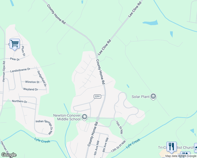 map of restaurants, bars, coffee shops, grocery stores, and more near 3755 County Home Road in Conover